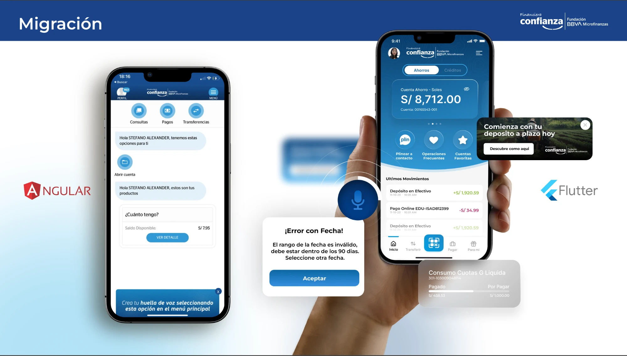 App antigua en Angular junto a la nueva app en Flutter